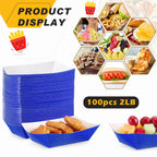 Yinkin 100 Pcs 2lb Paper Food Trays Boat 2lb Disposable Nacho Trays Kraft Paper Boat for Tacos Concession Halloween Christmas Party Supplies (Blue)