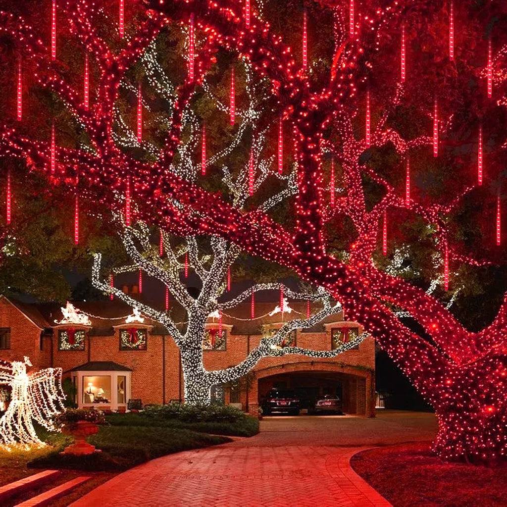 JMEXSUSS Red Solar Meteor Shower Rain Lights, 8 Tube 144 LEDs Solar Christmas Lights, Led String Lights for Xmas Halloween Tree Wedding Holiday Party Birthday Decoration