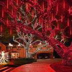 JMEXSUSS Red Solar Meteor Shower Rain Lights, 8 Tube 144 LEDs Solar Christmas Lights, Led String Lights for Xmas Halloween Tree Wedding Holiday Party Birthday Decoration