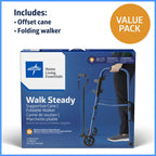Medline Walker and Cane Combo Kit for Caregivers, Seniors and Adults: Mobility Aid for Seniors, Adults with Leg or Foot Injuries - 1 Ct.