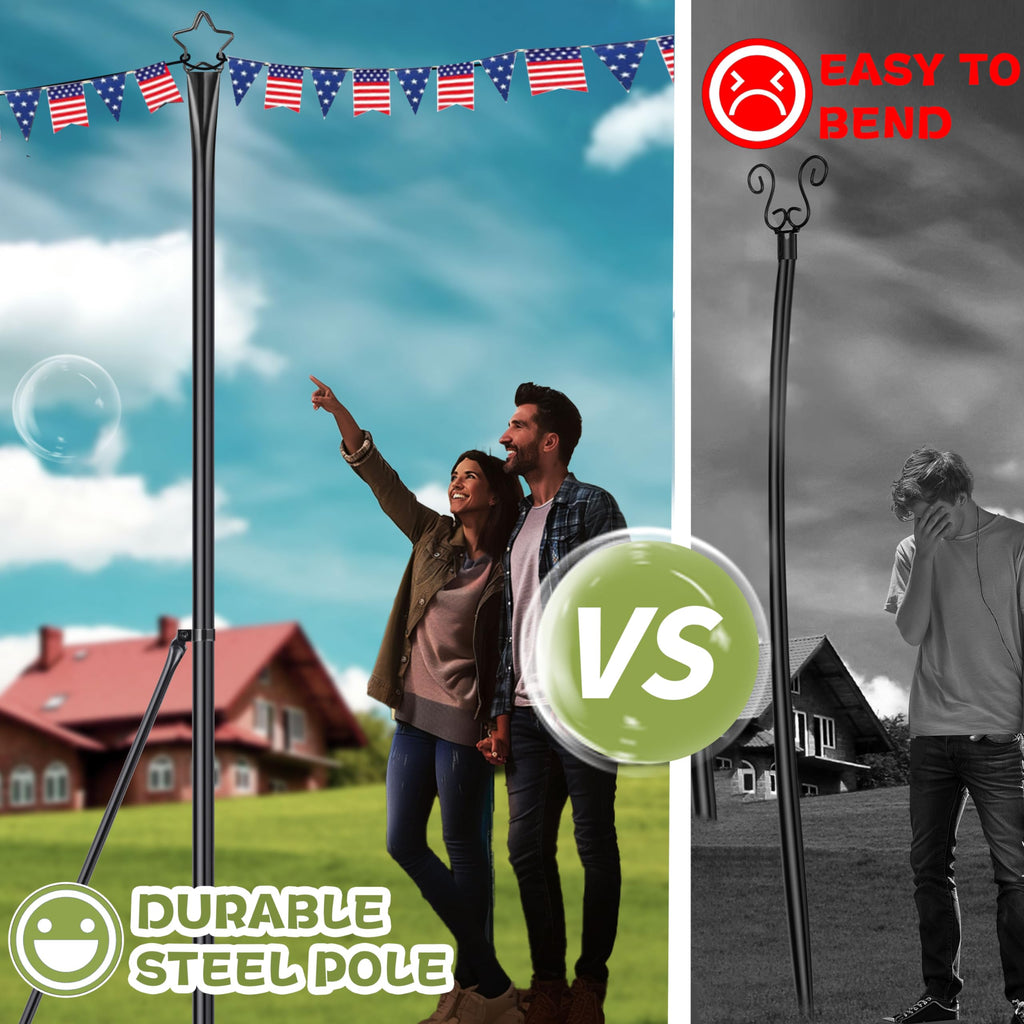 XDW-GIFTS String Light Pole - Steel Poles for Outdoor String Lights Hanging, Garden, Backyard, Patio Lighting Stand for Parties, Christmas, Wedding, 2 Pack