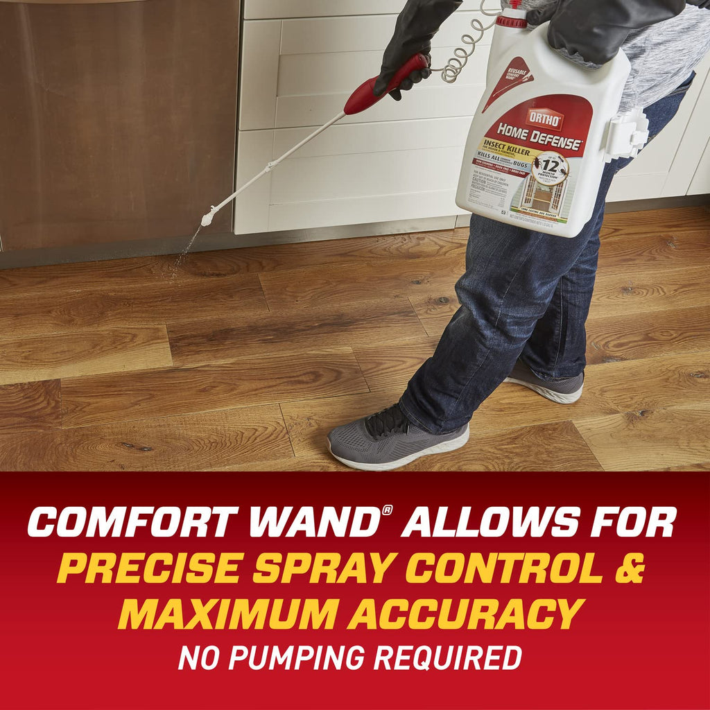 Ortho Home Defense Insect Killer for Indoor and Perimeter2 with Comfort Wand - Ready-To-Use Bug Spray, Kills Ants, Cockroaches & Spiders, 1.33 gal.