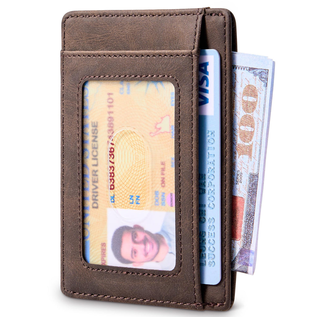 Slim Wallet Front Pocket Minimalist Leather RFID Blocking Medium Size
