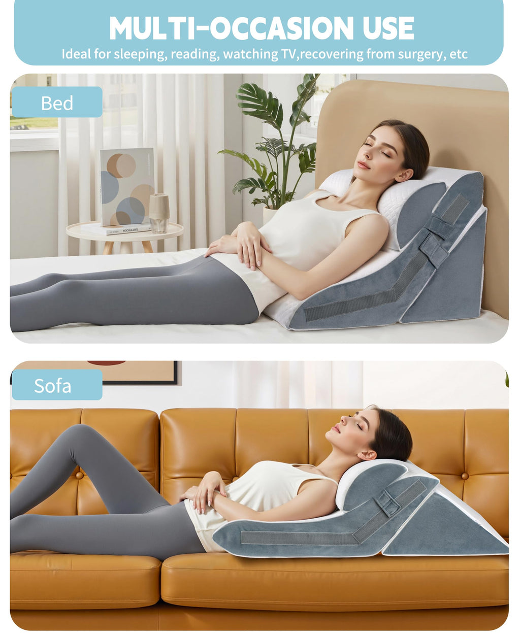 VMFKPNR 3PCS Wedge Pillow for Sleeping, 15-in-1 Orthopedic Bed Wedge Pillow Set Adjustable Memory Foam Wedge Pillow for After Surgery, Acid Reflux, Snoring, Back Pain Relief