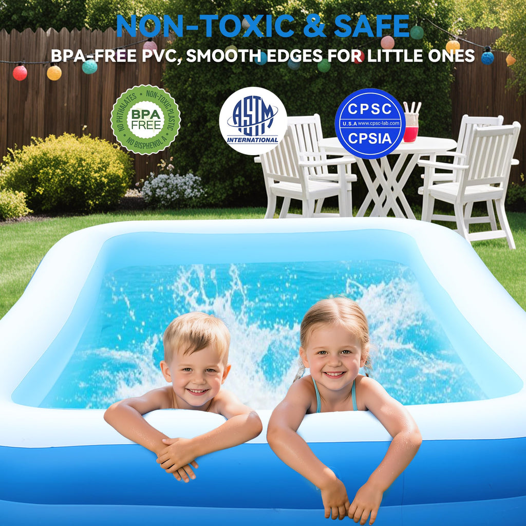 Large Inflatable Pool for Kids and Adults, Oversized Thickened Blow Up Pool for Kid and Adult, Durable Swimming Pool for Backyard, Outdoor, Garden, Summer Water Party (120“x70“x22)