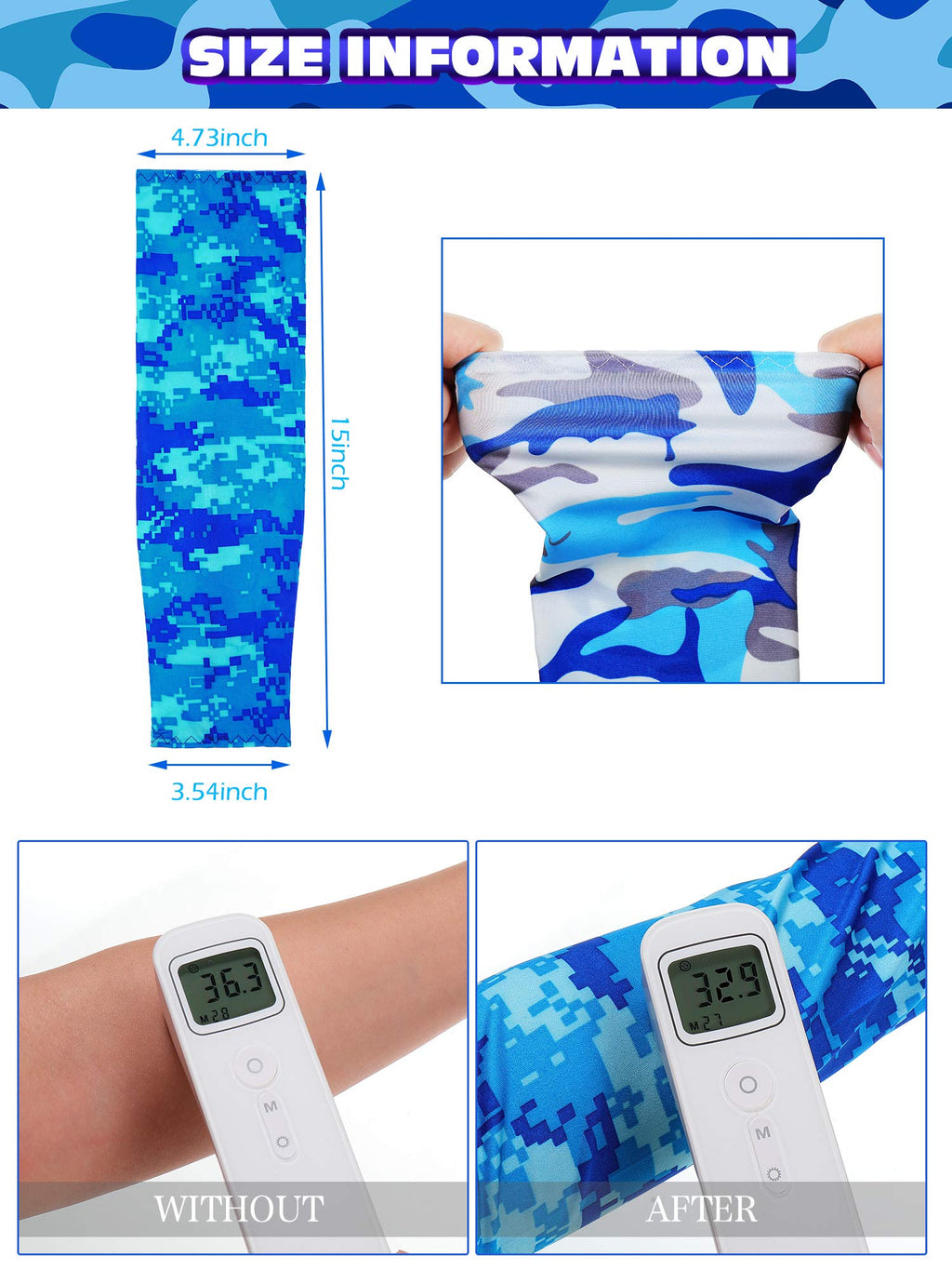 10 Pair UV Sun Protection Arm Sleeves Compression Sports Cooling Sleeves for Men Women Teenager Youth Golf Baseball Basketball Running Outdoor (Blue Series, Novel Camo)