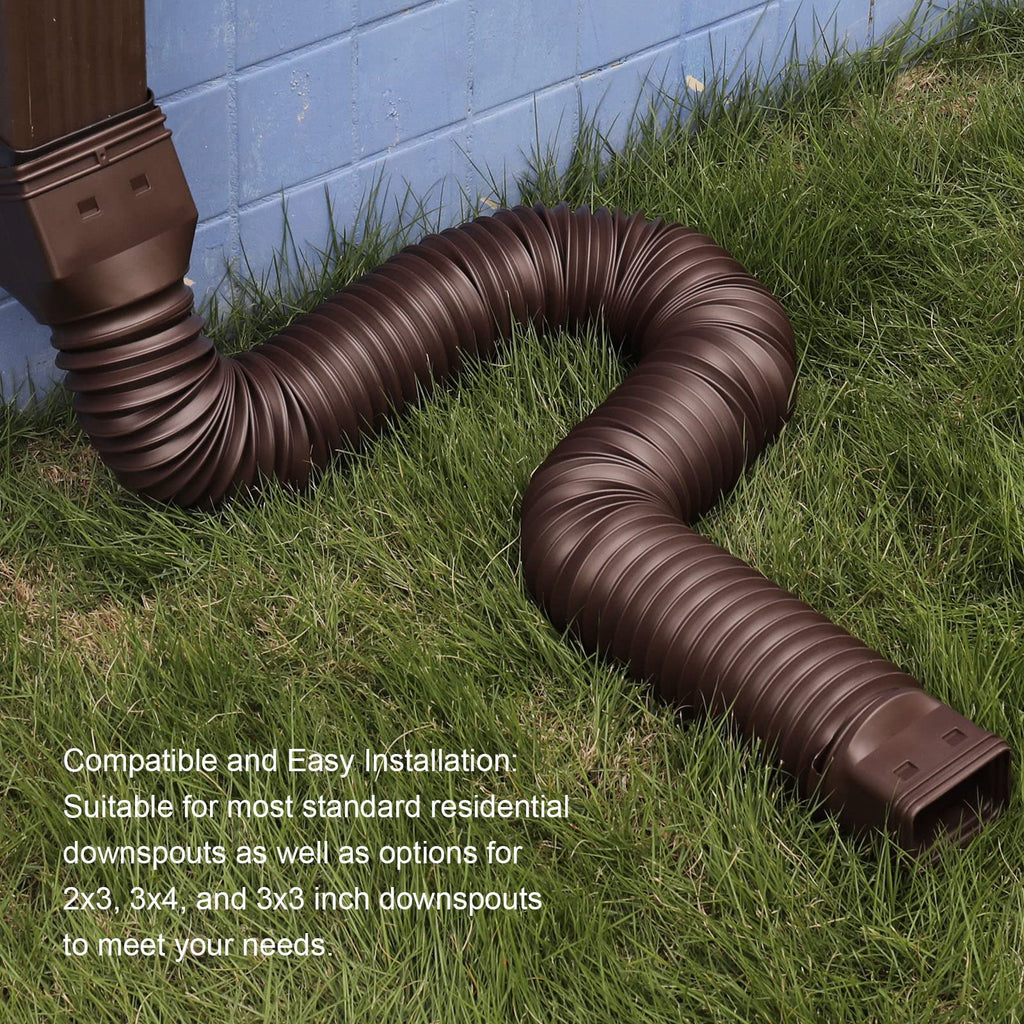plusgutter Brown 2-Pack Rain Gutter Downspout Extensions Flexible, Drain Downspout Extender,Down Spout Drain Extender, Gutter Connector Rainwater Drainage,Extendable from 21 to 68 Inches