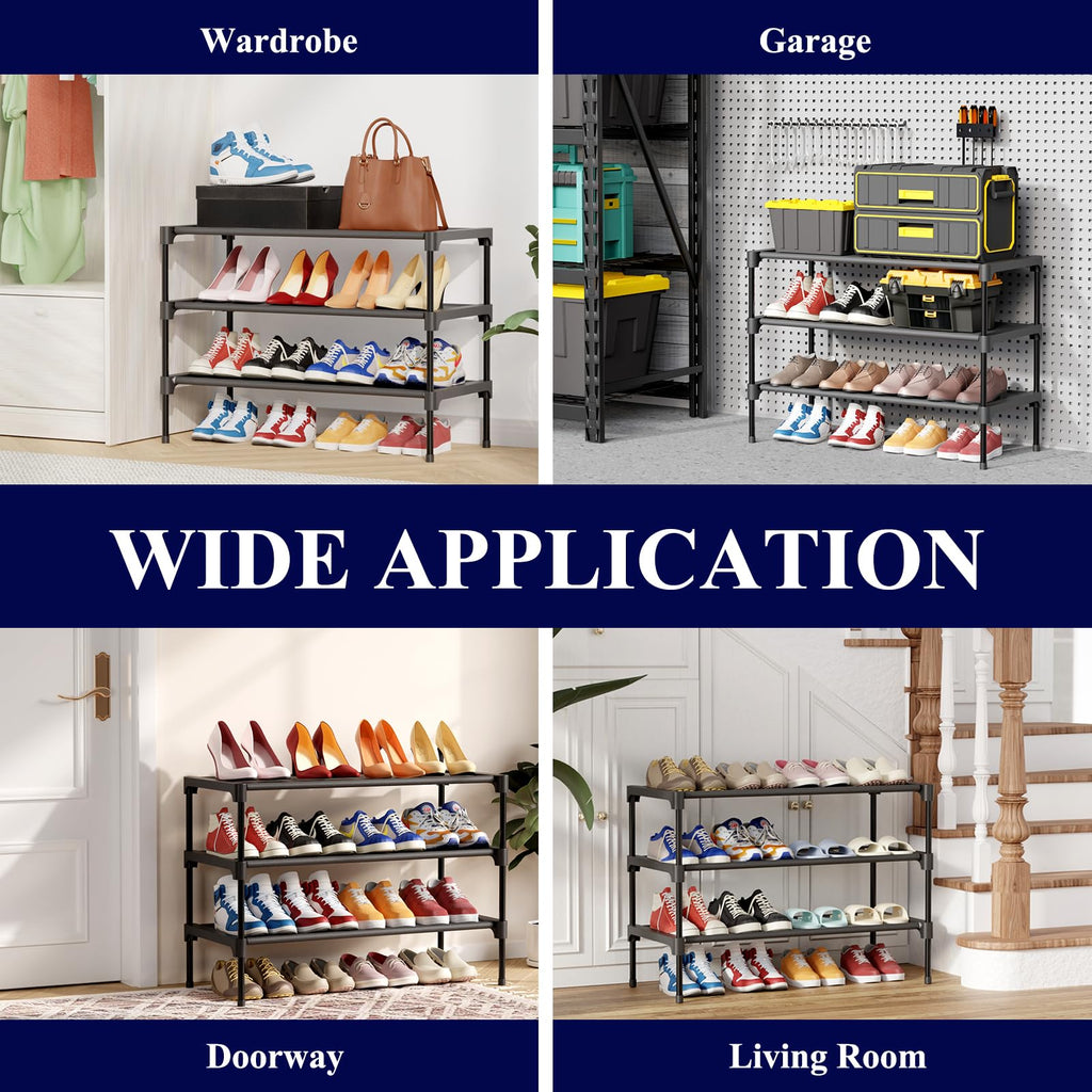 Kitsure Shoe Rack - Premium Non-Woven Shoe Rack Shelf, Shoe Organizer for Closet, Entryway, Garage & Corridor, Sturdy & Durable Long Stackable Shoe Shelves, X-Large, Black