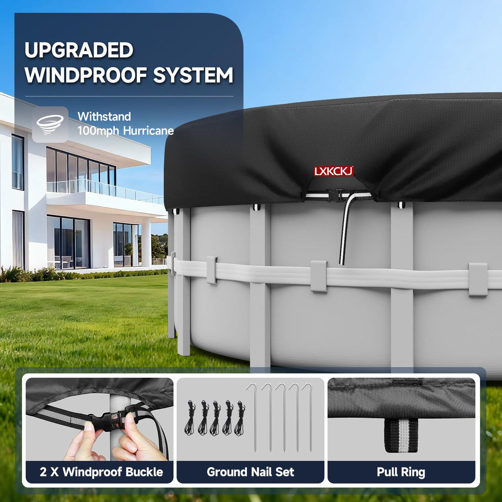 LXKCKJ 12 Ft Round Pool Cover, Solar Pool Covers for Above Ground Pools, Summer Pool Cover Protector with Cover Accessories, PE Tarp Ideal for Waterproof and Dustproof (Black)