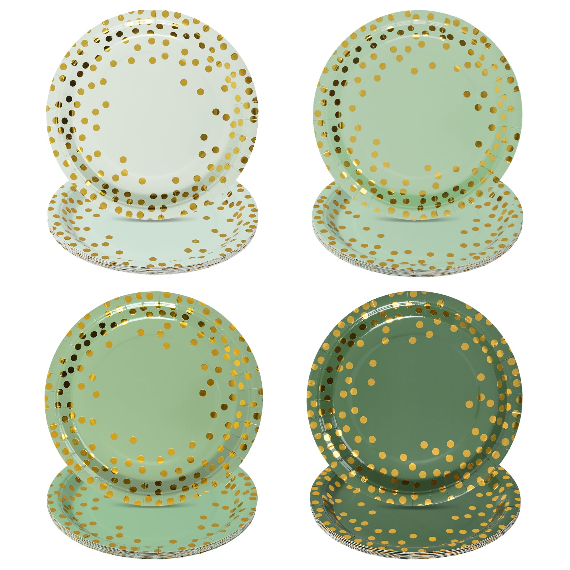 AimFun Sage Green Paper Plates Gradient Green and Gold Party Plates Disposable 9 Inch Bridal Baby Shower Round Dinner Plates for Birthday Wedding Party Supplies (48, Sage Green)