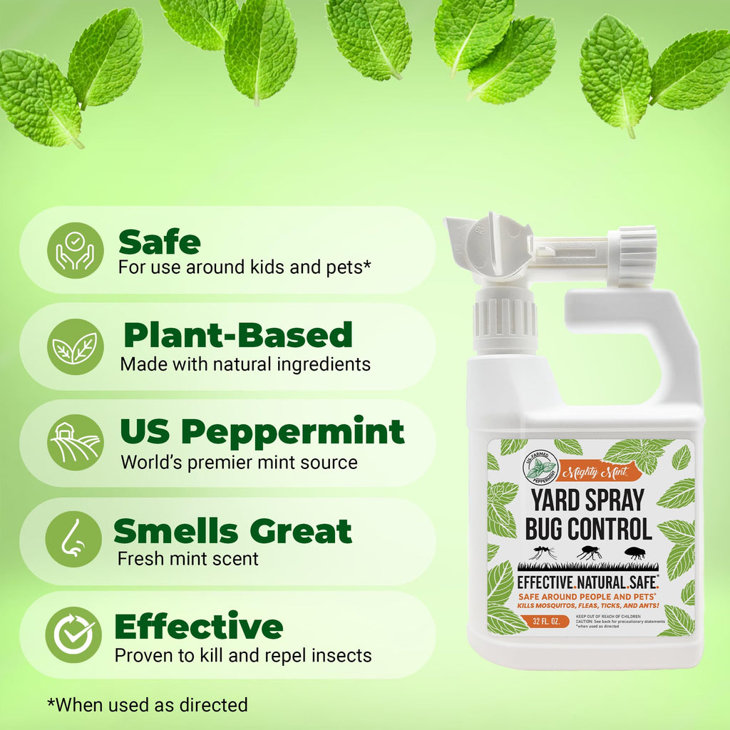Mighty Mint Peppermint Oil Lawn & Yard Bug Control Spray – Natural Outdoor Pest Repellent for Fleas, Ticks, Mosquitoes, Ants, and More – Plant-Based, Extra-Strength Formula – 32 oz (Pack of 2)