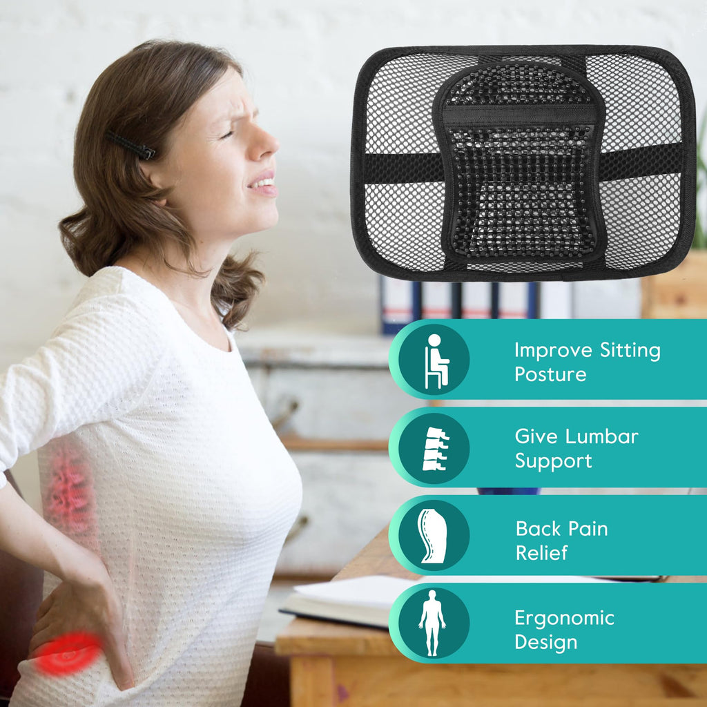 Samyoung Mesh Back Lumbar Support, Back Support Seat Cushion with Breathable Mesh for Office Chairs Car 12” x 16”