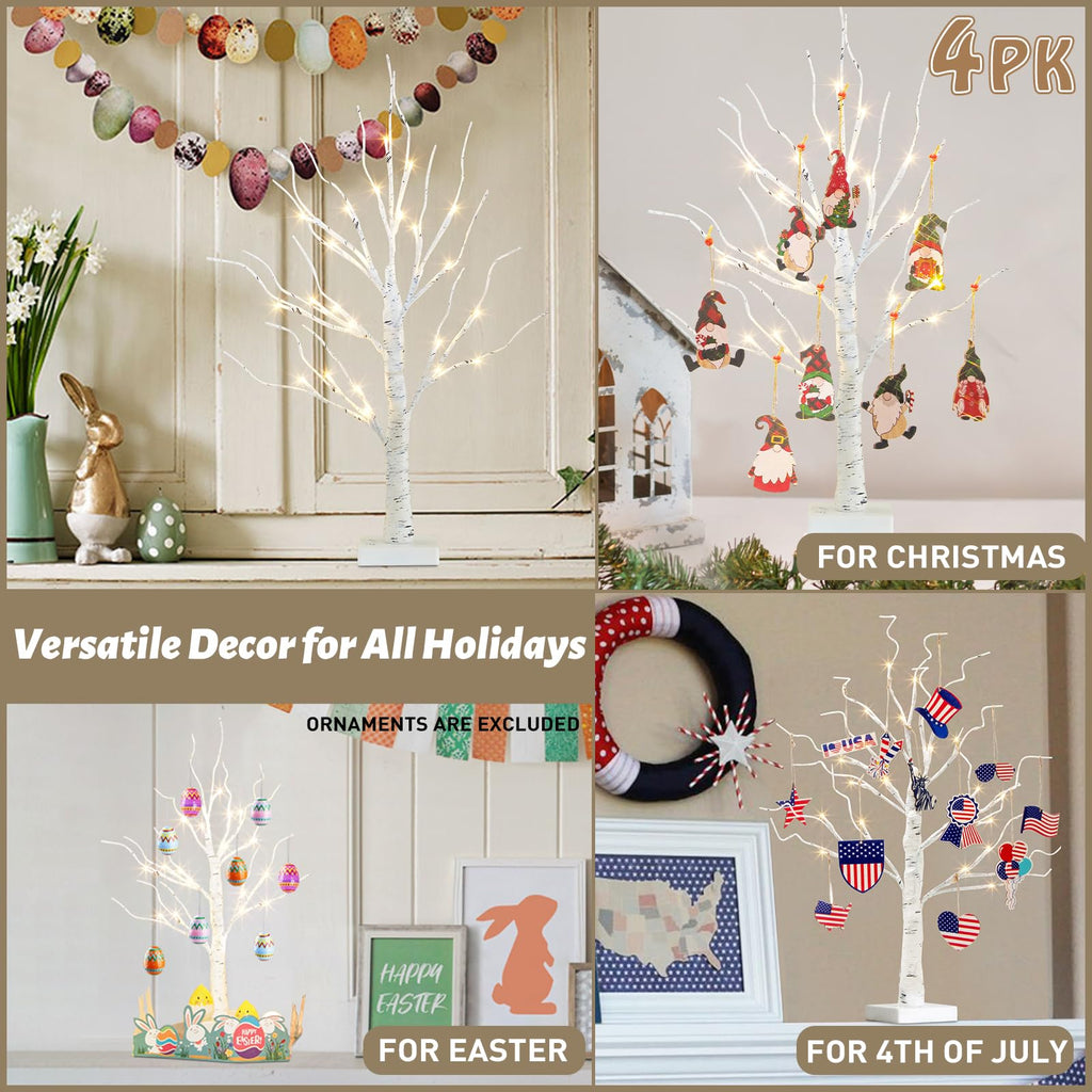 PEIDUO Christmas Tree for Home Decor, 2FT Tabletop Tree with LED Lights, Warm White Tree Lamp, Fairy Light Spirit Tree for Room Inside Fireplace Christmas Decorations, Battery Powered, Timer (4PK)