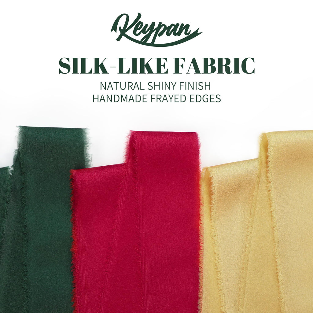 Keypan Christmas Tree Ribbon for Gift Wrapping, Silk Satin Chiffon Frayed Fabric Holiday Ribbons for Crafts Wedding Invitation Decor Baby Shower 1-1/2 inch x 21 Yd