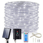 ICRGB Solar Rope Lights Outdoor, 66FT 200LED Solar Christmas String Lights with Remote, IP67 Waterproof Outdoor Lights, Timing, 8 Modes, Garden Christmas Lights Decorative for Porch Tree Pool, White
