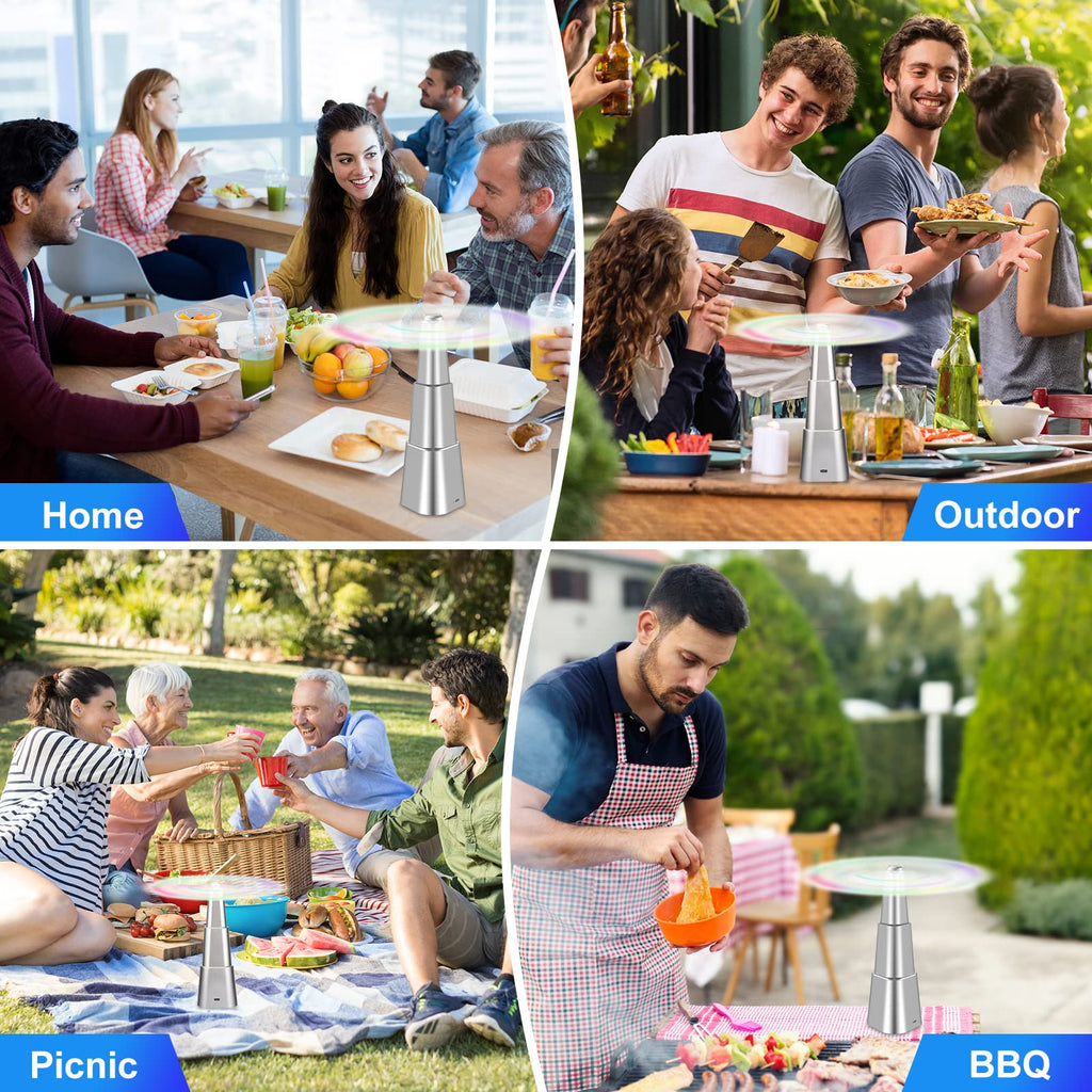 chemotex Fly Fan for Tables Food Fans Keeps Flies Away Fly Repellent Fans for Outdoor Table Top Bug Fan with Holographic Blades for Picnic, Outside (Silver, 6Packs)
