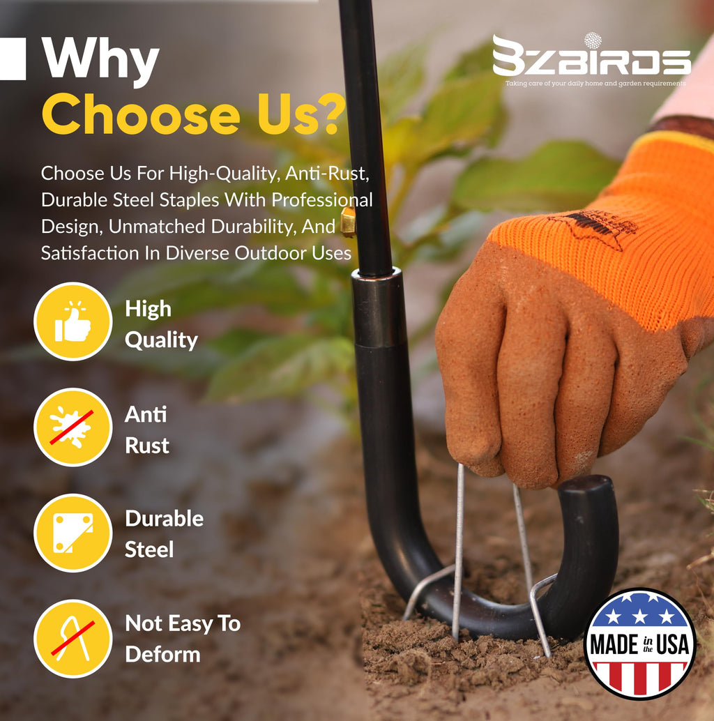 BzBirds USA Made 100 Pack Landscape Staples 6 inch 11 Gauge Garden Stakes Galvanized Landscape Fabric Pins | Metal Stakes for Ground Cover Holding Fence Christmas Decorations Irrigation Tubing
