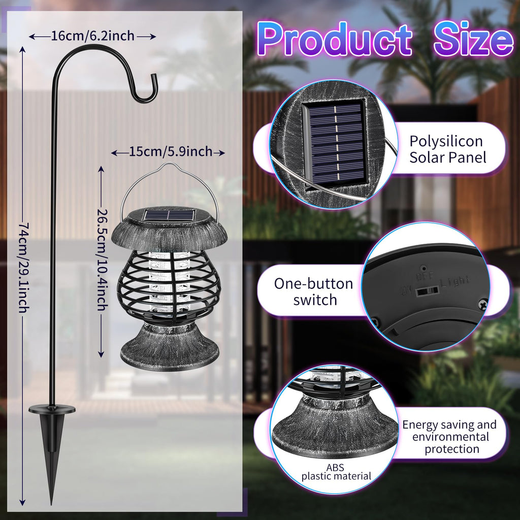 Qualirey Solar Bug Zapper Outdoor Waterproof Mosquito Repellent Outdoor Solar Mosquito Zapper Plastic Ring Bug Lights Insect Mosquito Killer Lamp (Gray Bronze,2 Pcs)
