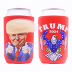 PEILINIX 2PCS Trump 2024 Can Koozies, Funny Soda Pop Beer Cozy, American Flag Eagle Can Cooler Sleeve for Supporter