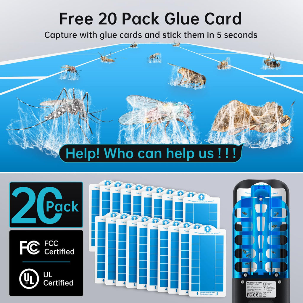 Fruit Fly Traps Indoor for Home: Plug in Mosquito Bug Zapper Gnat Moth Catcher with 9W Night UV Light, 2 Devices 20 Sticky Glue Board Refills for Indoors Flying Insect Trap