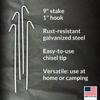 Pinnacle Mercantile 60 Pack Tent Stakes Metal Garden Edging Fence Hooks Pegs Christmas Decoration Stakes Made USA 9 inches Long