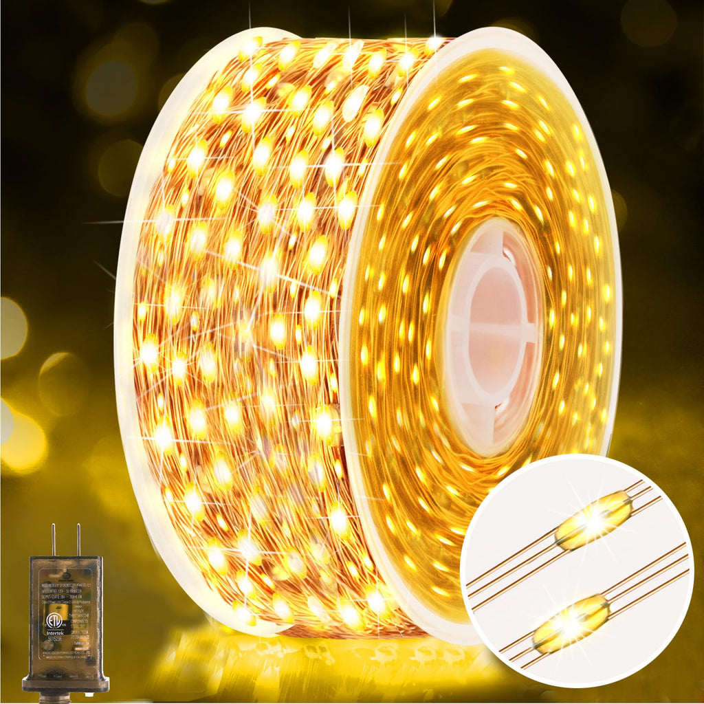 KNONEW 400FT Outdoor Christmas Fairy Lights Plug in,1200 LED String Lights Outdoor Waterproof 8 Modes Memory Times for Wedding Bedroom Walls Garden Trees Decoration(Warm White)