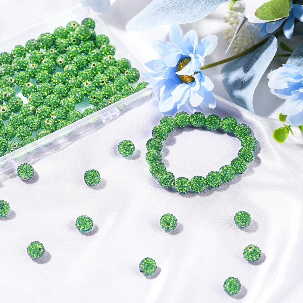 Hicarer 120 Pcs Rhinestone Beads for Jewelry Making 10mm Shiny Crystal Diamond Clay Beads Disco Ball Polymer Clay Round Bead Bulk for Crafting DIY Bracelet Necklace Earring Christmas(Fruit Green)