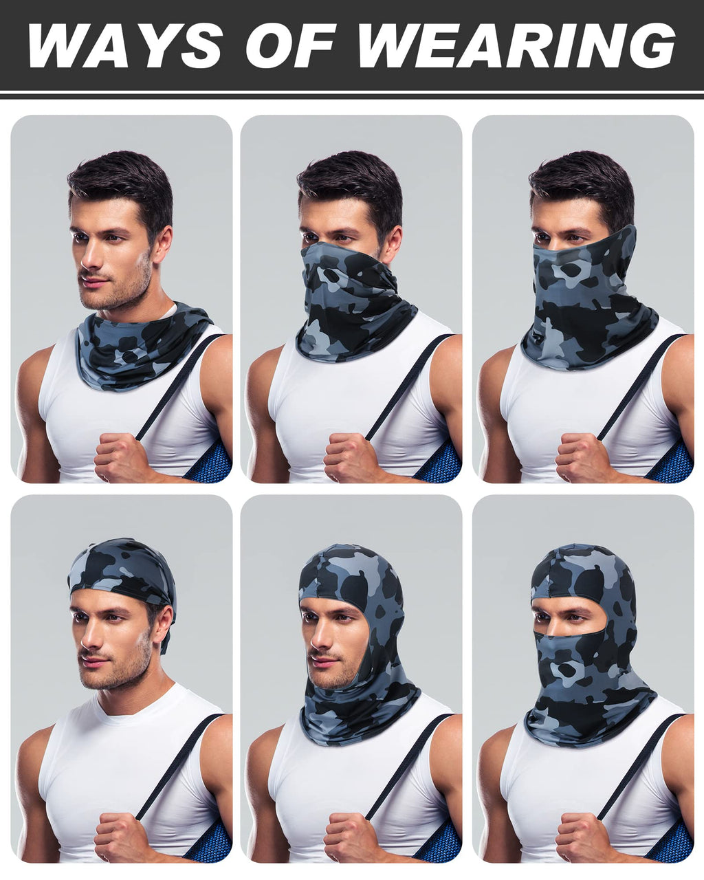 9 Pcs Balaclava Sun Protection Ski Mask Full Face Cover UV Protection Silk Mask Balaclava for Women Men Outdoor Sport(M) Camouflage
