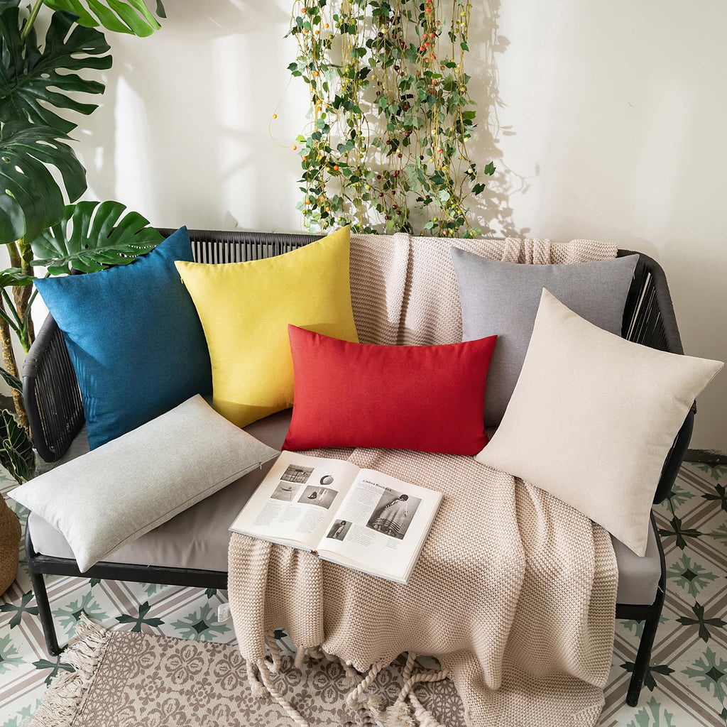 MIULEE Pack of 2 Christmas Decorative Outdoor Solid Waterproof Throw Pillow Covers Linen Garden Farmhouse Cushion Cases for Patio Tent Balcony Couch Sofa 12x20 inch Red