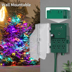 SURAIELEC Outdoor Power Stake Light Timer, Dusk to Dawn, 6 Electrical Outlet Power Strip Weatherproof, 6FT Extension Cord Multiple Outlet for Patio Lights, Sprinkler, Garden, Christmas Decorations
