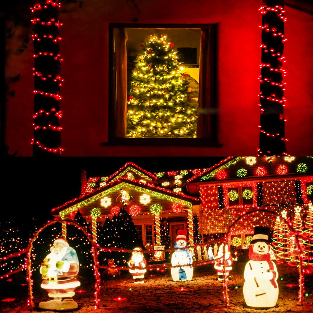 Upgraded 82FT 200 LED Red Christmas Lights Outdoor & Indoor, Memory Function & Timer & 8 Modes, Extendable Green Wire Waterproof Lights for Christmas Tree Party Wedding Home Garden Decorations (Red)