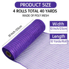 TONIFUL 4 Rolls 10 Inch Black/Orange/Purple/Green Decorative Mesh Ribbbon Rolls, for Wreath Supplies Front Door Wreath Craft Tree Decor Christmas NewYears Halloween Decoration (30ft/roll, 120ft/Set)