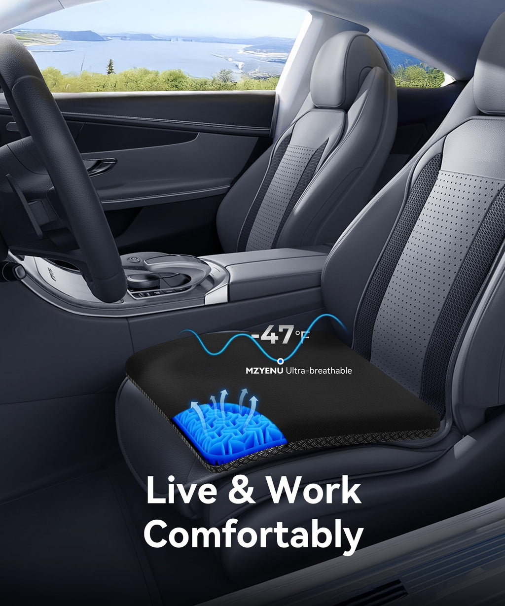 MZYENU Gel Seat Cushion, Cool Chair Cushion for Office Chairs, Driving Car Cushions Breathable, Wheelchair Cushions for Pressure Relief, Back Pain for Seat Cushion, Chair Pad with No-Slip Cover