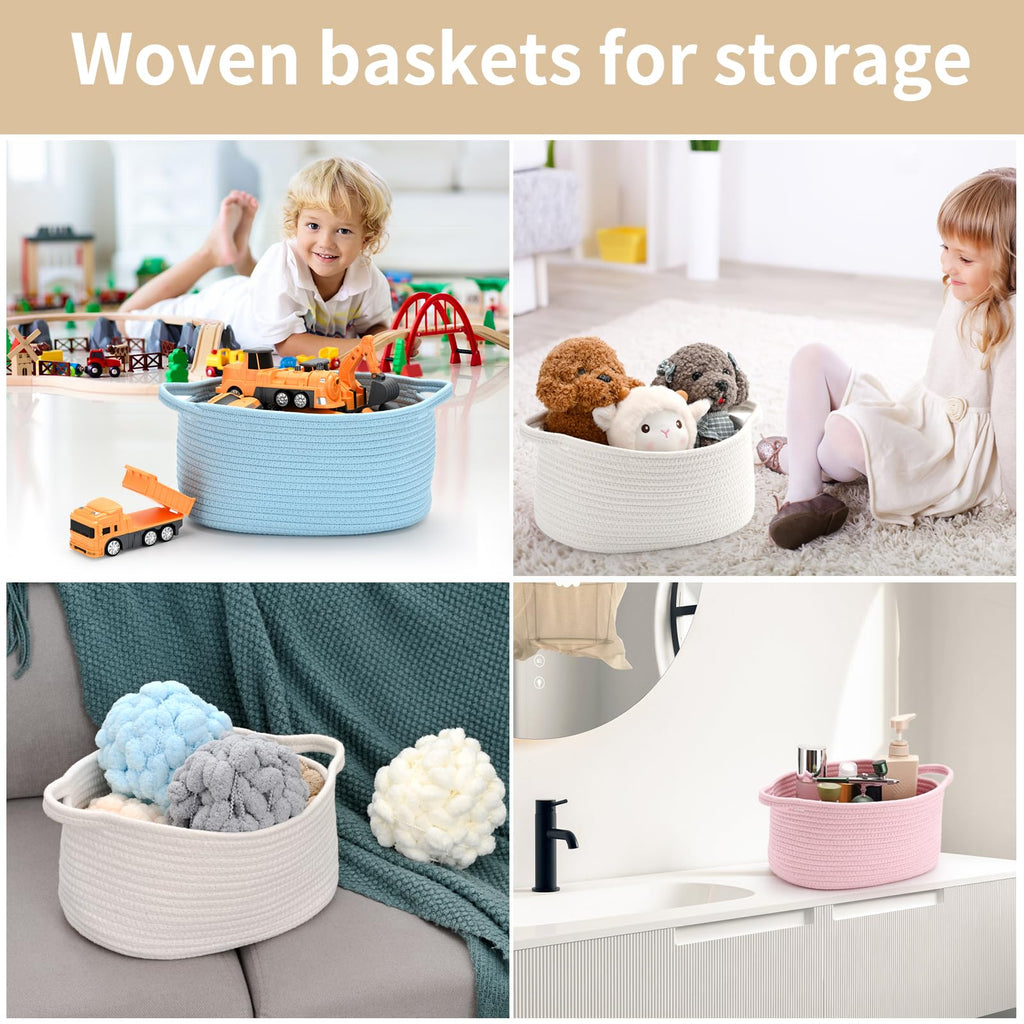 Happyiren Cute Woven Storage Basket with Handle, Baskets for Gifts Empty, Gift Baskets for Valentines Day Birthday Baby Shower Raffle Burr Fundraiser, Decorative Organizer Box for Spring Home Refresh