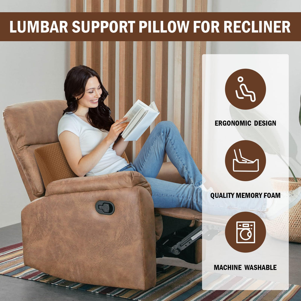 HOMBYS Lumbar Support Pillow for Recliner Chair, Memory Foam Back Support Cushion for Elderly,Extra Large Lumbar Support Pillow with Extension Straps, Thick Backrest for Home Reading
