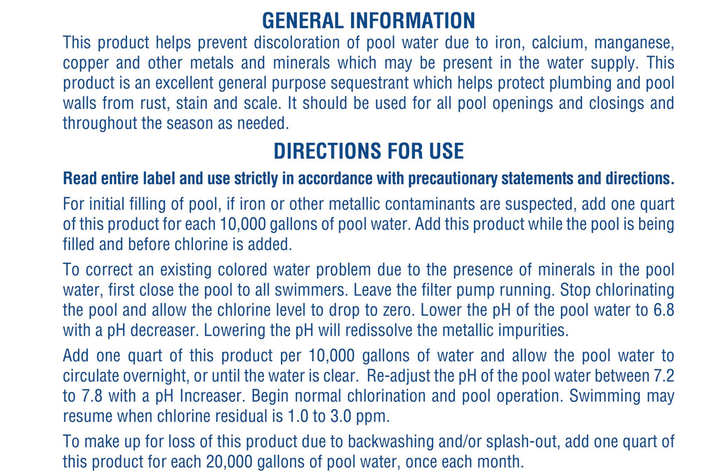 Pool Mate 1-Quart 4-Pack Concentrated Metal Out Stain and Mineral Inhibitor, Pool Metal Remover, Stain Remover, Made in USA