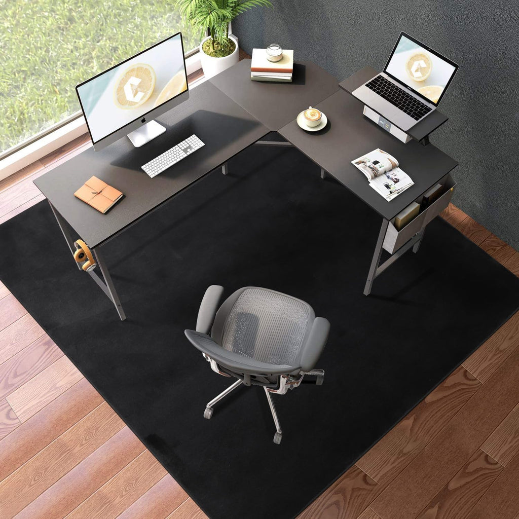 QQpony Office Chair Mat, 75" x 60" Large Chair Mat for Hard Floors, Flannel Fabric Area Rug for Hard Surface, Floor Protector Under Desk Mat for Home Office (Black)