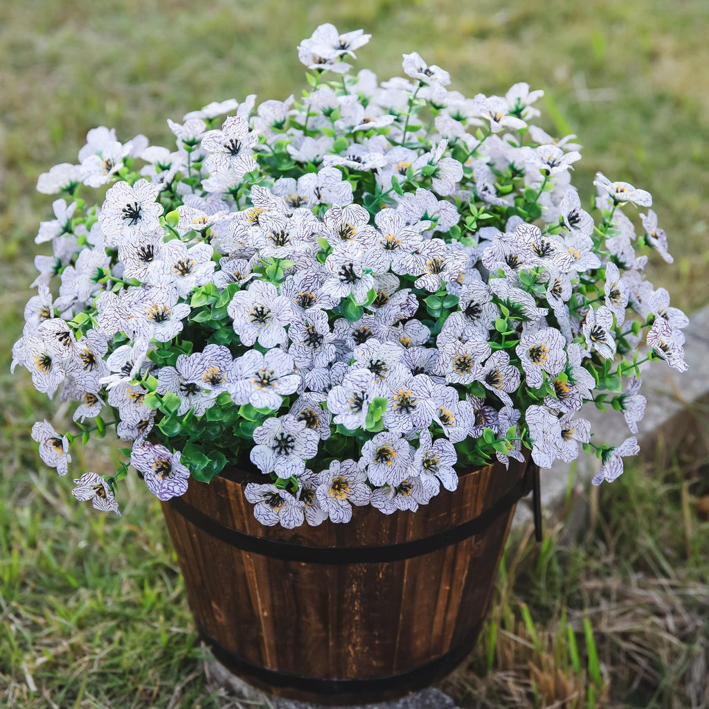 HyeFlora Artificial Fake White Flowers Plants for Outdoor Winter Christmas Decoration, 12 Bundles Faux Silk Daisies UV Resistant Look Real for Outside Planter Pot Porch Yard Patio Garden