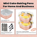 NPLUX 50 Pack Mini Cake Pans with Lids and Spoons Aluminum Foil Pans Square Cake Tins for Bakery Party Wedding (Champagne Color,5 oz)
