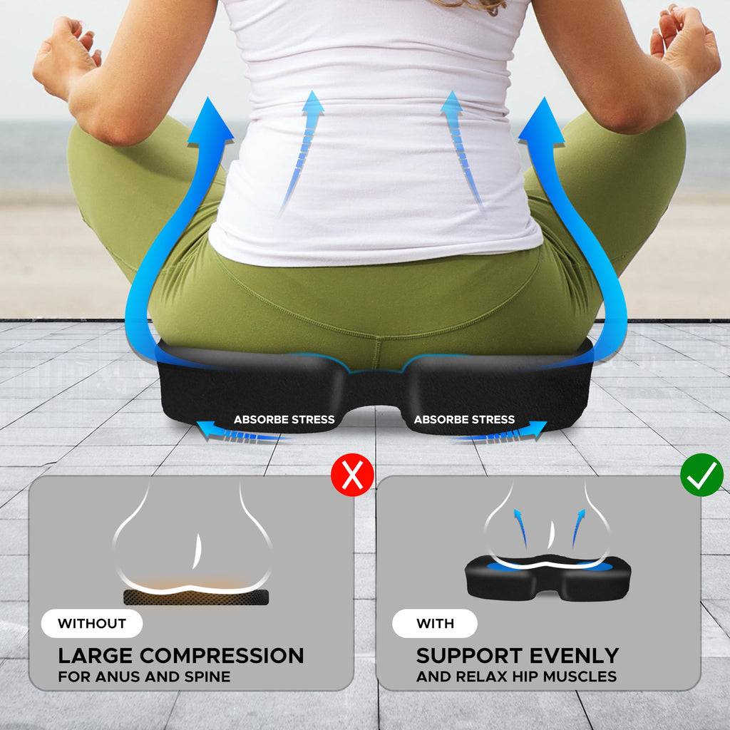 EcoNour Thick Seat Cushions for Tailbone Pain Relief (2 Pack) | Orthopedic Desk Chair Cushion for Office, Gaming Chair & Car Seat | Sciatica & Coccyx & Tail Bone Pain Relief for Long Sitting Elderly
