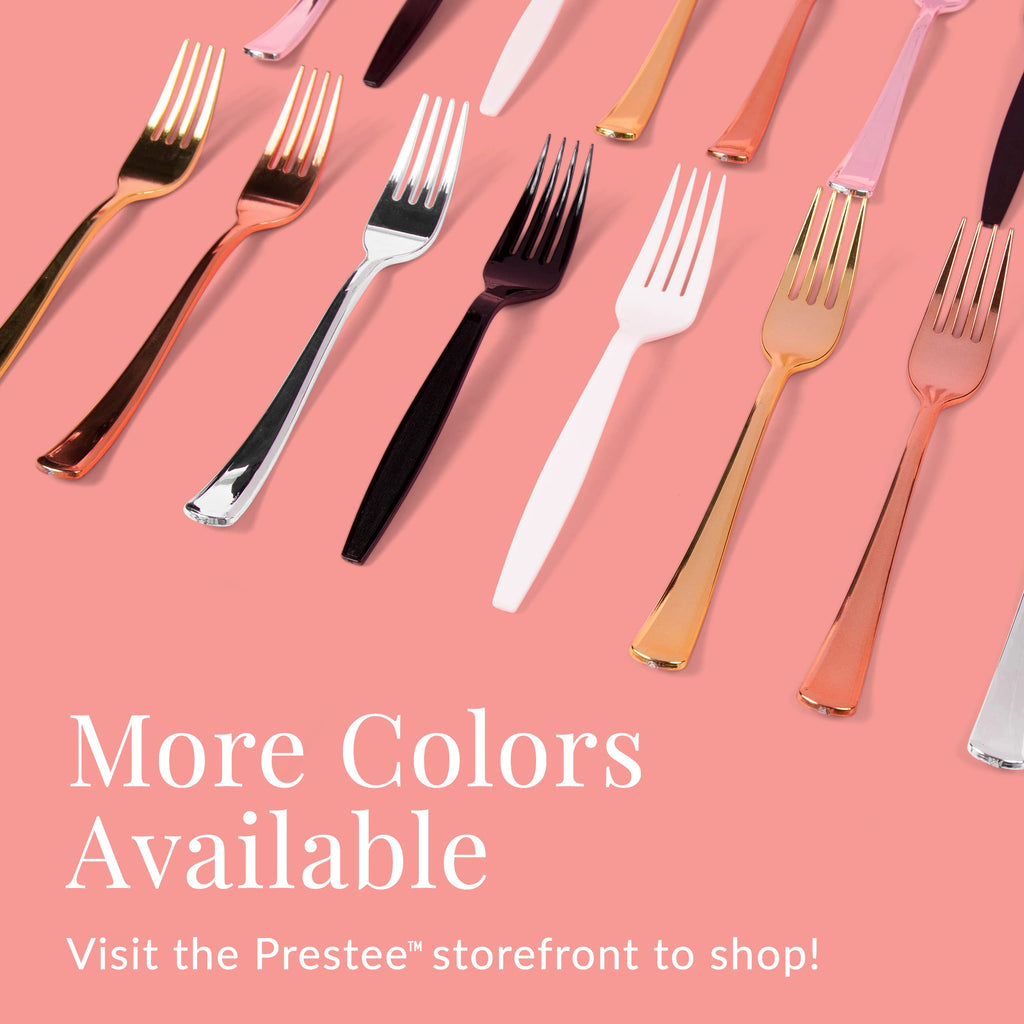 Prestee 300 Plastic Forks Heavy-Duty, Heavyweight Plastic Silverware Forks, Fancy Plastic Cutlery, Elegant Disposable Forks Pack, Bulk Disposable Flatware, Silver Forks for Christmas Holiday (clear)