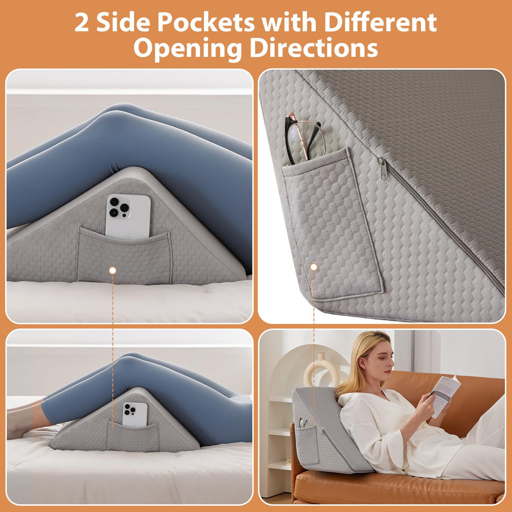 BIEEZZK Knee Wedge Pillow, Knee Pillows for Knee Pain, Leg Wedge for Knee Surgery Recovery, Memory Foam Triangle Pillow for Leg, Back Support, Sciatica Knee Hip Ankles Back Pain Relief Grey