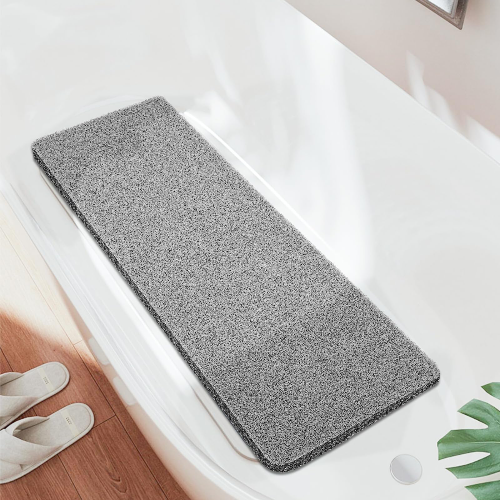 Joyhalo Shower Mats for Showers Anti Slip for Elderly, 47'' x 16'' Non Slip Bath Mat for Inside Shower, Bath Tub Mats for Bathroom Non Slip for Shower, PVC Loofah Bathroom Mats, Grey
