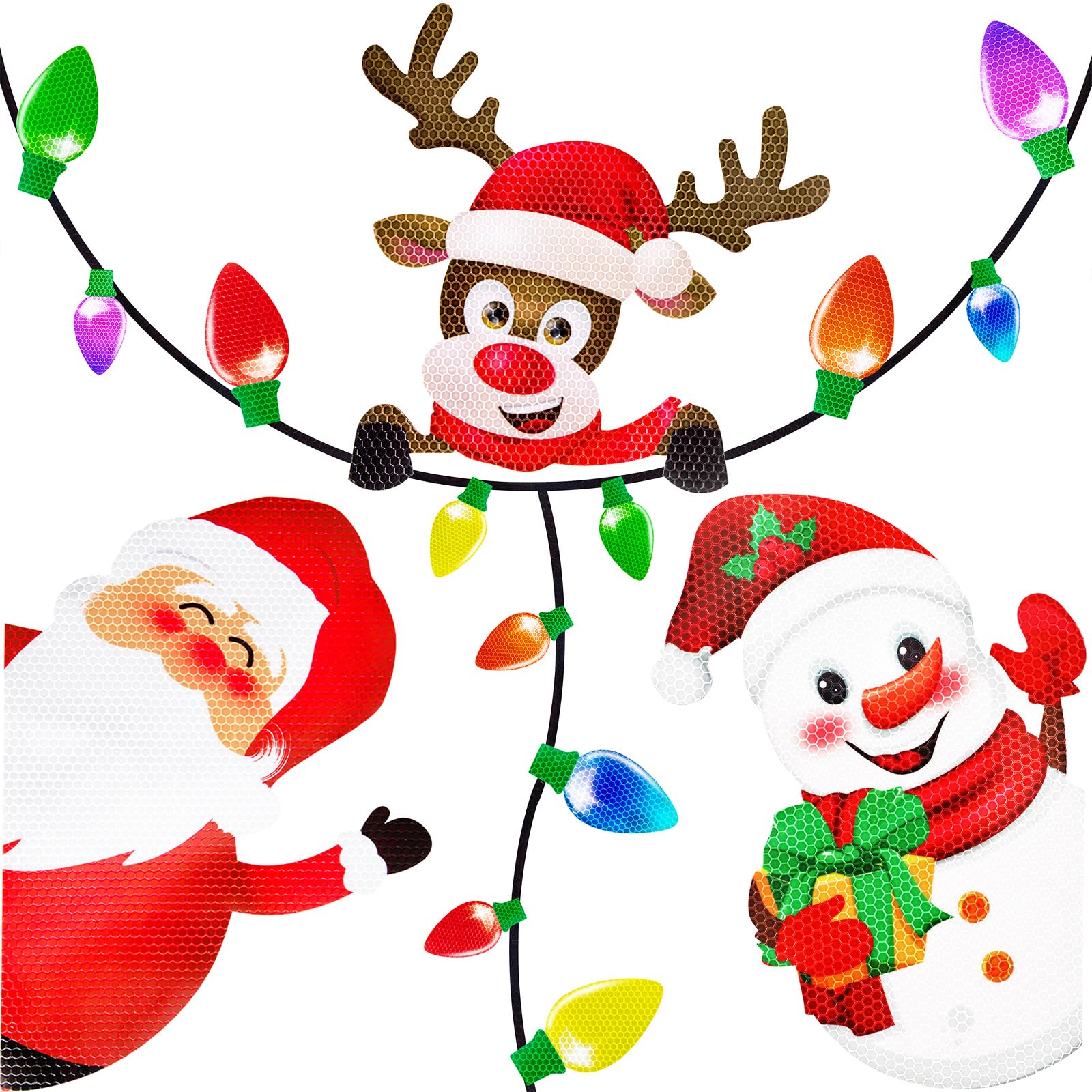 44PCS Christmas Car Refrigerator Decorations - Reflective Bulb Light Santa Reindeer Tree Snowman Magnet Accessories Set Xmas Holiday Cute Decor