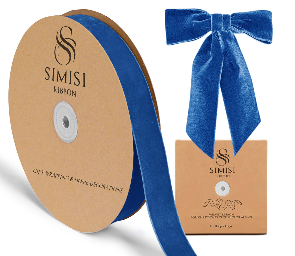 Royal Blue Velvet Ribbon 1'' 25 Yards for Christmas Tree, Gift Wrapping, Flower Bouquet, Wreath Decorations, Bow Making