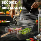 ivtivfu Grill Basket Set, Removable Wooden Handle, 304 Stainless Steel, Rolling BBQ Tools, Smoker Grilling Accessories for Vegetable Fish, Outdoor Cooking Camping, Birthday Gifts for Men Dad Husband