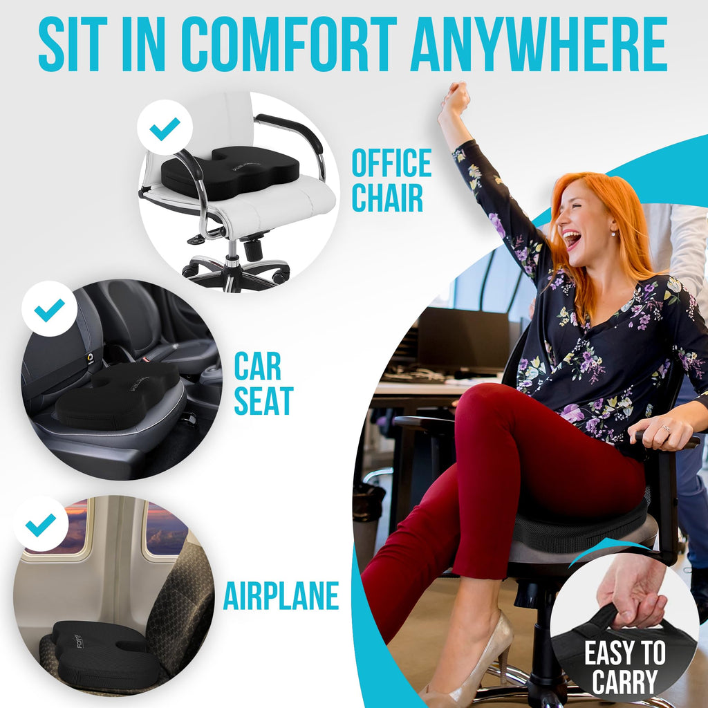 FORTEM Office Chair Cushion and Back Support for Office Chair, Lumbar Support Pillow, Memory Foam, Non Slip Sitting and Back Rest for Gaming, Car Seat Cushion, Chair Pad