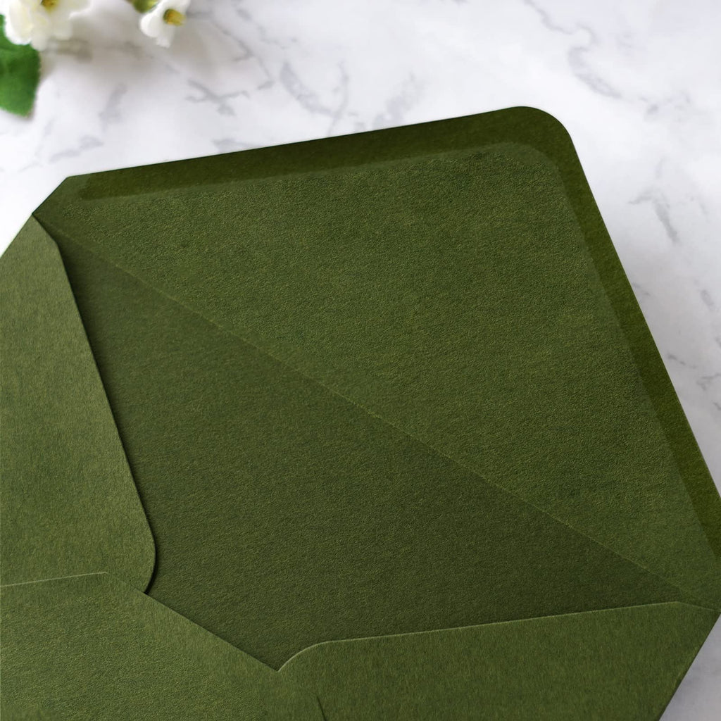 PONATIA 50 PCS/Pack A7 Envelopes, 5.25 x 7.5'' Olive Green Envelopes For 5x7'' Weddings Invitation Cards, Christmas Gift Cards Envelopes, Acrylic Invitations, Photos and Any 5x7" Inserts