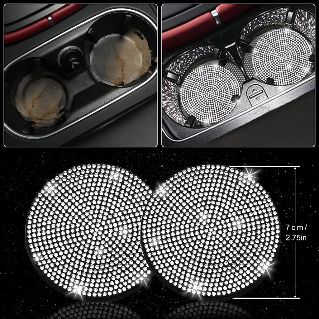NBTEPEM 27 PCs Bling Car Accessories Set for Women, Steering Wheel Covers Universal Fit 15 Inch, Bling License Plate Frame, Bling Phone Holder, Bling Car Coasters (Silver Diamond)