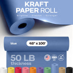 48" x 1200" (100 feet) Blue Kraft Paper Roll - USA-Made Quality Craft Paper for Gift Wrapping, Kids' Arts & Crafts, School Projects - 100% Recycled Natural Material 50lb Thickness by IDL Packaging